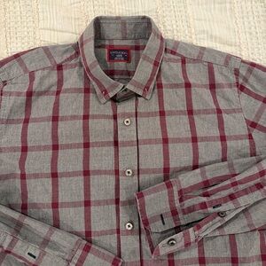 UNTUCKit Men’s Slim Fit Plaid Button Down Shirt Gray Burgundy Large